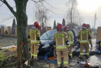Poważny wypadek na wylocie z Gniezna! Auto z dużą siłą uderzyło w drzewo!