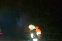 Pożar samochodu w Łopiennie