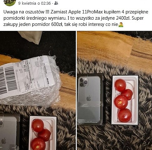 Kupił iPhone'a za 2 400 zł! W pudełku przyszły pomidory