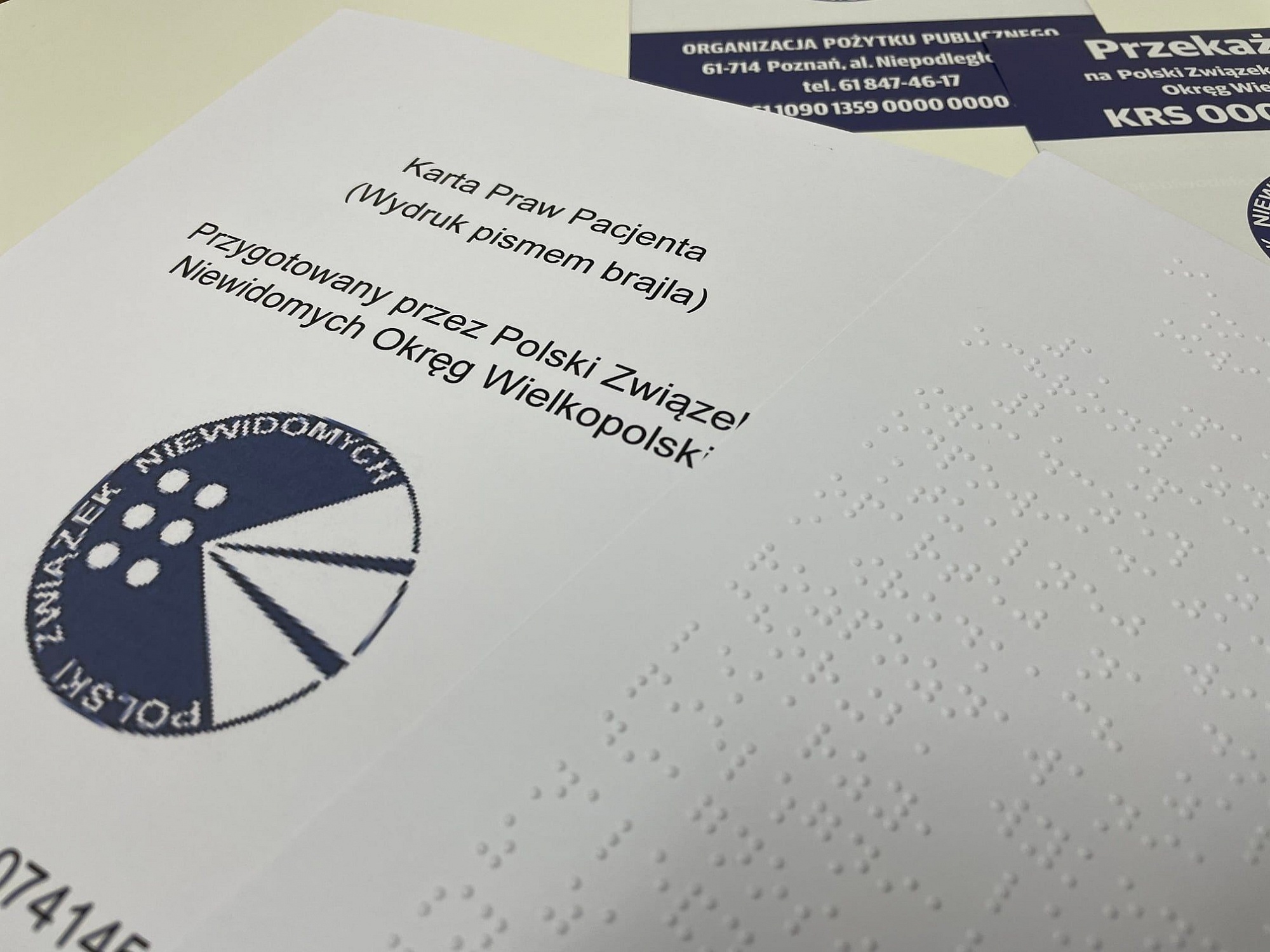 Karty Praw Pacjenta drukowane pismem Braille'a na Oddziałach Szpitala