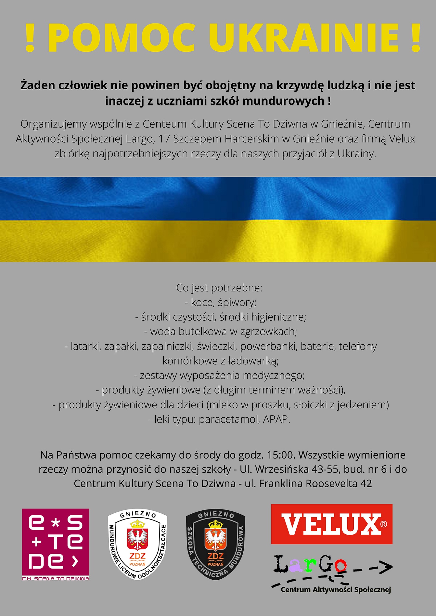 Zbiórka darów dla osób z Ukrainy
